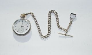 Antique Silver Pocket Watch & Albert Chain Hallmarked Victorian C 1890