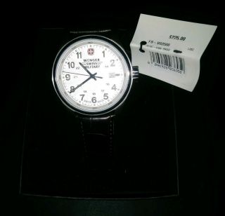 Nwt Wenger Swiss Military Silver Dial Brown Leather Strap Men 