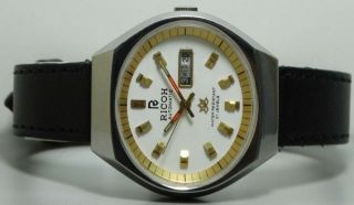 Vintage Ricoh Automatic Day Date Mens Stainless Steel Wrist Watch Old S478