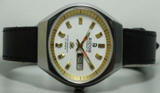 Vintage Ricoh Automatic Day Date Mens Stainless Steel Wrist Watch Old s478 2