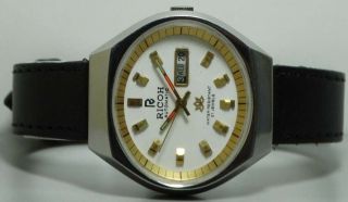 Vintage Ricoh Automatic Day Date Mens Stainless Steel Wrist Watch Old s478 5
