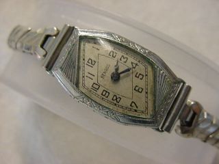 Vintage Gold Fd Antique 1920 Art Deco Lady Benrus Parisienne Asymmetric Watch