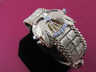 Vintage Handmade Diamond 14k Solid Gold Geneva 17 Jewel Ladies Bracelet Watch