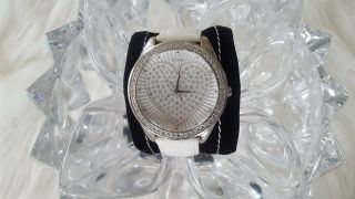 Guess Women Rhine Stone Heart Silver - Tone Leather Strap Watch 195207l2 (239)