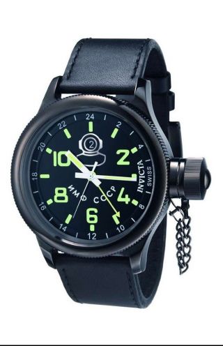 Mens Invicta 7183 Signature Russian Divers Black Leather Strap Watch
