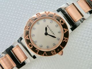 Bvlgari 18k Rose Gold & Stainless Ladies Mop Diamond Dial Wristwatch Bbl P 26 Sg