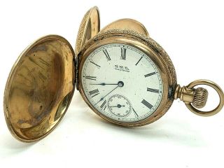 Waltham Pocket Watch Gold Plated Case Grade E 6s Model 1899 For Repair Parts
