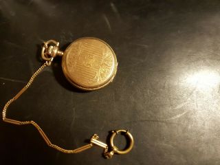 Elgin Wadsworth Gold Plated Hunter Pocket Watch Vintage Rare Antique With Chain