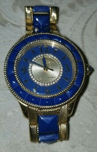 Judith Ripka Royal Blue Gold Stainless Steel Womens Large Face Watch