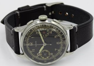Vintage Stainless Steel Military Marvin Chronograph Cal.  Valjoux 22 Black Dial