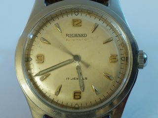 Gents Vintage Swiss Richard As 1361 17 Jewels Automatic Military Style Watch