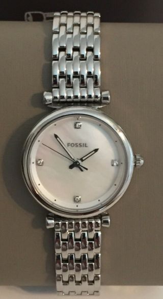 Fossil Mini Carlie Watch Silver Tone Crystals Es4430