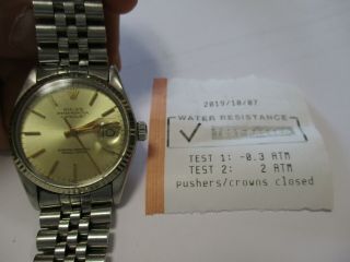 Rolex Model 16014 Oyster Perpetual Datejust Stainless Steel Gold Face Watch 36mm