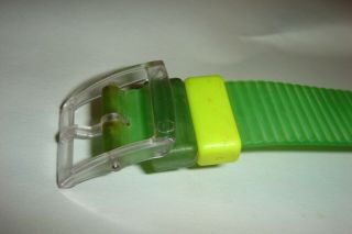 Vintage Silver Neon Org.  Purp.  Dial Lime Green Band Swatch Watch - Battery 5