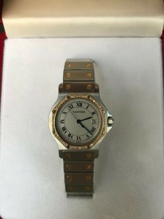 Cartier 18k Gold Diamond Stainless St Santos 30mm Unisex Swiss Quartz Watch S197 3