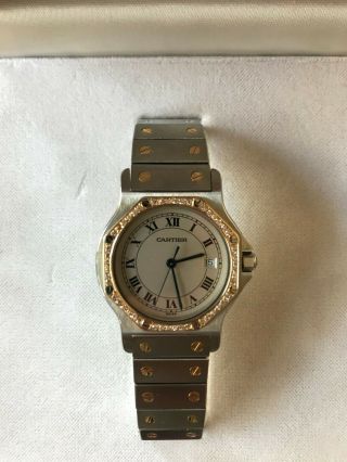 Cartier 18k Gold Diamond Stainless St Santos 30mm Unisex Swiss Quartz Watch S197 6