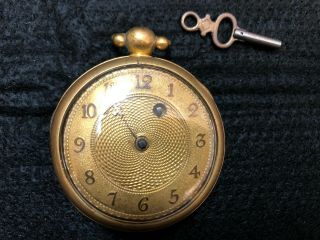 Antique Brass/golden Pocket Watch,  With Key,  Not Running Well,  Inscription,