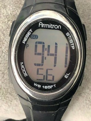 Armitron Unisex Sport Silver Round Watch Digital Chronograph Black Resin Strap