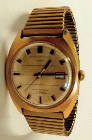 Vintage Mens Timex Automatic Gold Tone Watch.  Runs.  Good Shape.