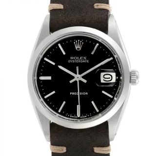 Rolex Oysterdate Precision Black Dial Steel Vintage Mens Watch 6694