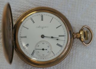 1897 Elgin Pocket Watch Grade 154 Model 6 Jewels 17j Size 16s Hunter Case B1103
