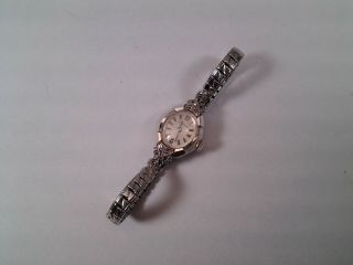 Vintage " Wittnauer " 14k Solid White Gold Diamond Ladies Watch