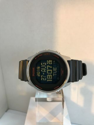 Pulsar Men’s Digital Chronograph Lcd Display Black Rubber Strap Watch Pq2049x1