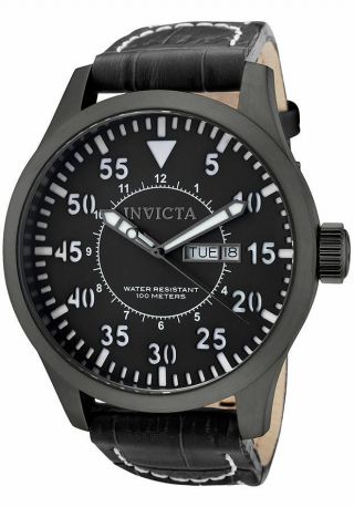 Mens Invicta 11204 Specialty Black Dial & Dark Grey Leather Watch
