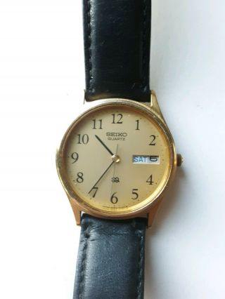 Vintage Seiko Quartz Mens Wrist Watch Gold Toned 8223 - 7109 - Good Face