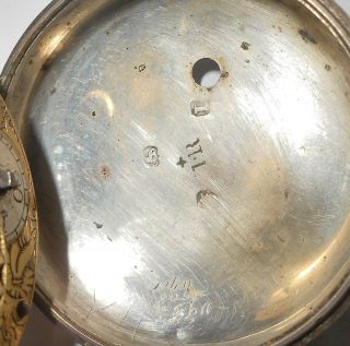 Antique Pair Case Silver Fusee Pocket Watch,  London,  1830,  Collins 8