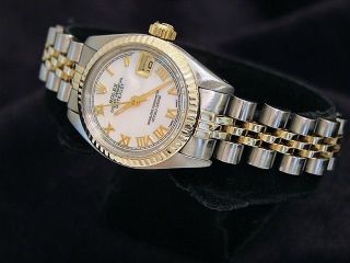 Rolex Datejust Ladies 2Tone 14K Gold Stainless Steel Watch White MOP Roman 6917 2
