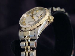 Rolex Datejust Ladies 2Tone 14K Gold Stainless Steel Watch White MOP Roman 6917 3
