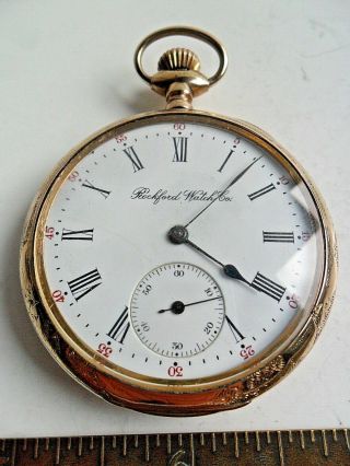 Htf Vintage 1902 Rockford Watch Co.  Open Face 16 Size 25y G/f Pocket Watch Runs