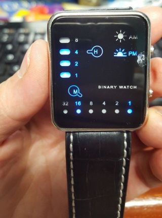 Unisex Digital Binary Led Display Faux Leather Strap Wrist Watch