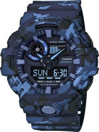 Casio G - Shock Ga700cm - 2a Blue Camouflage Analog - Digital 200m Men 