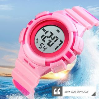SKMEI Kids Boy Girl Sport Digital Waterproof LED Timer Alarm Digital Wrist Watch 4