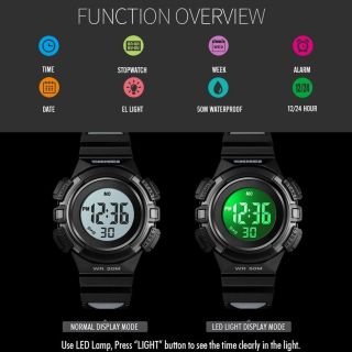 SKMEI Kids Boy Girl Sport Digital Waterproof LED Timer Alarm Digital Wrist Watch 5