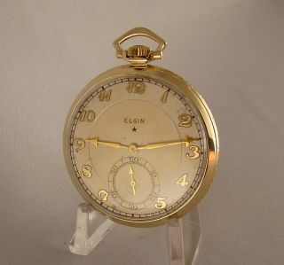 Pocket Watch Running Elgin 17 Jewels 10k Gold Filled Open Face Size 12s