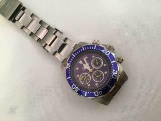 Invicta Pro Diver Chrono Watch Royal Blue Dial Bezel On Stainless Bracelet 40mm