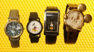 [lot Of 4] Vintage Mickey Mouse By Lorus - Seiko - Dysney Quartz Watches Well
