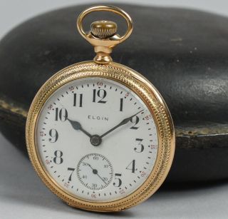 Vintage Elgin Heavy Gold Filled Pocket Watch 16s Running Needs Service