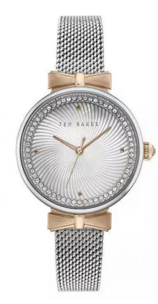 Ted Baker Te50268003 Ladies Crystal Accented Two Tone Watch Mesh Ss Band Nwot