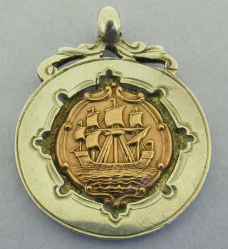 Antique Solid Sterling Silver Pocket Watch Fob Sailing Ship Chester 1934