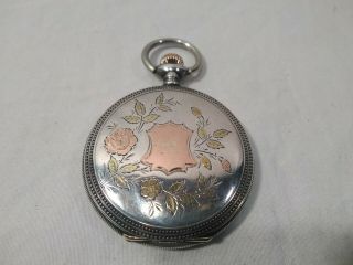 Antique Trenton Pocket Watch Sterling Silver Hunter Case /with Roses