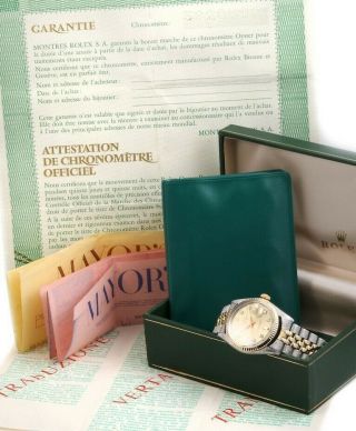 1973 Rolex Mens Tt Florentine Datejust - Champagne Diamond Dial - Box And Papers