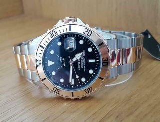 Mens Classic 2 - tone Rose - Gold & Steel LTD Limited Edition Black Face Diver Watch 4