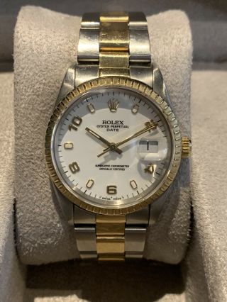 Vintage Gents Midsized Rolex Oyster Date 15223 Wristwatch 18k / Ss C1995