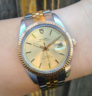 Rare Vintage Tudor Jumbo 75303 Two Tone With Papers 1990 Steel Gold 38mm