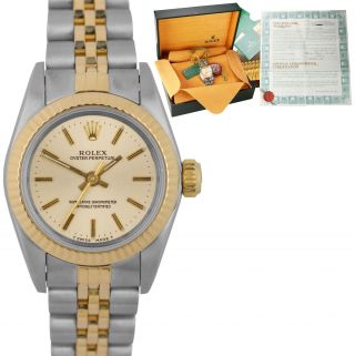 Ladies Rolex Oyster Perpetual 24mm Silver Patina 67193 Two - Tone Jubilee Watch