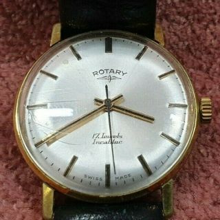 Vintage Rotary Mens Watch Swiss Made 17 Jewels Incabloc Leather Band